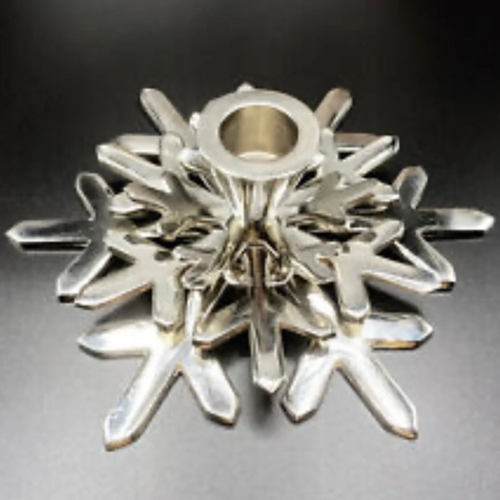 Crate & Barrel Pair of Shiny Snowflake Taper Holders
